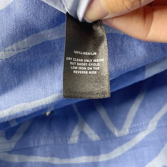 Lafayette 148 Small Blue Floral Pattern Linen Sleeveless Shift Dress Exposed Zip - Picture 8 of 11